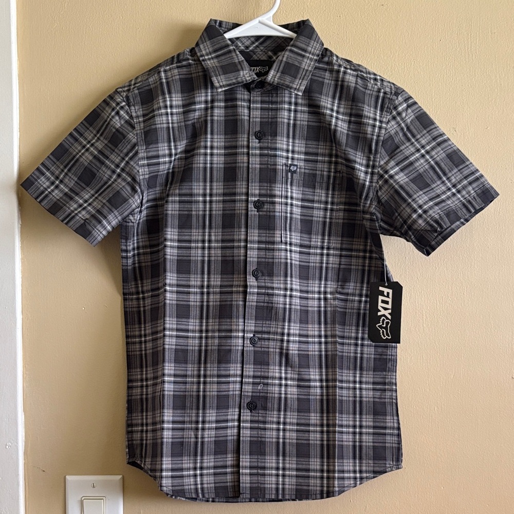 Fox Kids Short-Sleeve Plaid Button-Down Shirt - Black & Gray